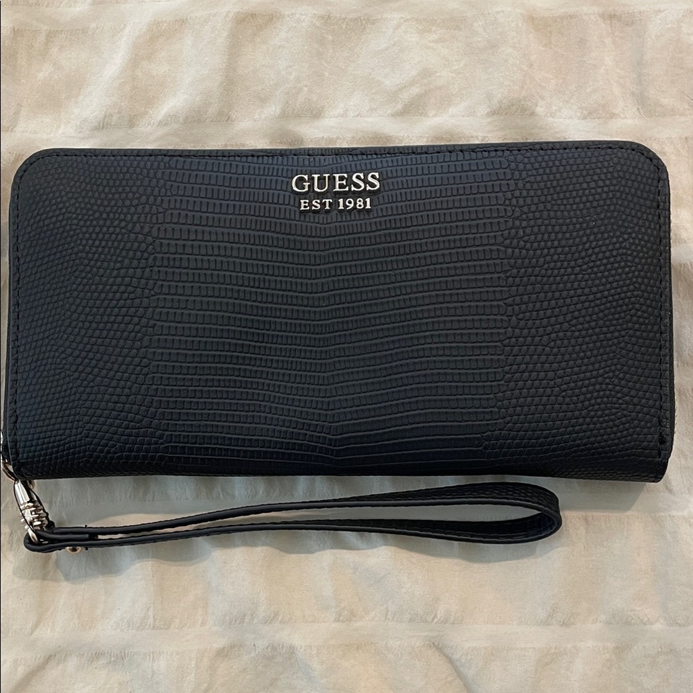 GUESS Black Embossed Wristlet Wallet